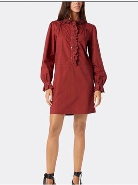 Joie Burgundy Ruffle Long Sleeve Mini Dress